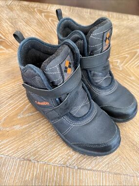 Columbia Kids Black Boots with Orange Logo Accents